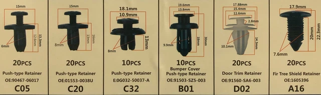 100 pezzi Rivetto Clip in plastica Rivetti di Fissaggio Nero bianco per auto