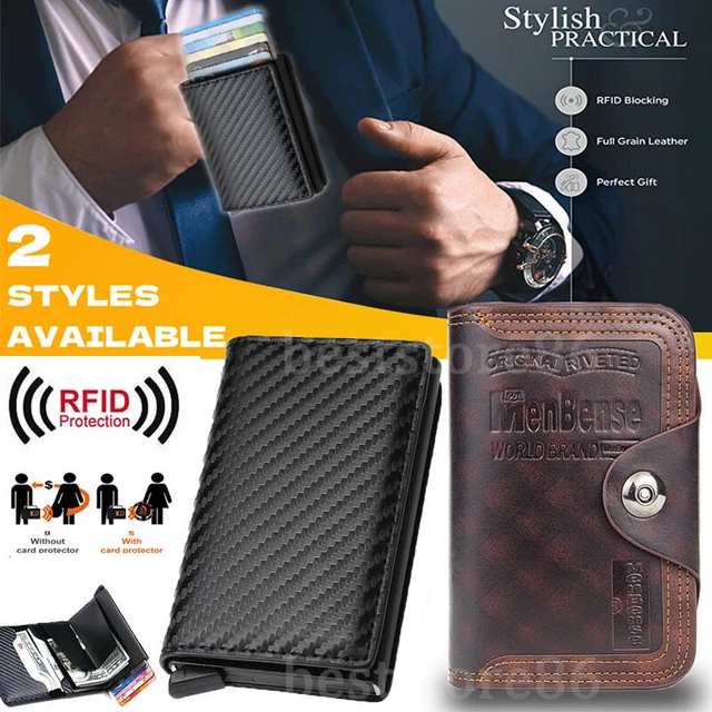 Leather Wallet ID Credit Card Holder Zipper Purse RFID Blocking for Mens Womens
