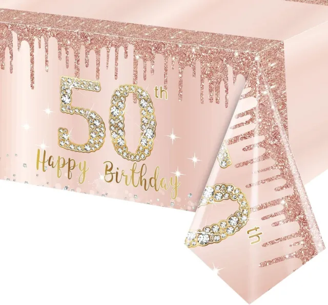 50th Birthday Table Cloth Rose Gold,137*274cm Rose Gold 50th Birthday Party Tab