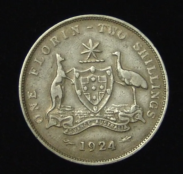 1924 Australian silver florin, nice antique tone, aF/gF.
