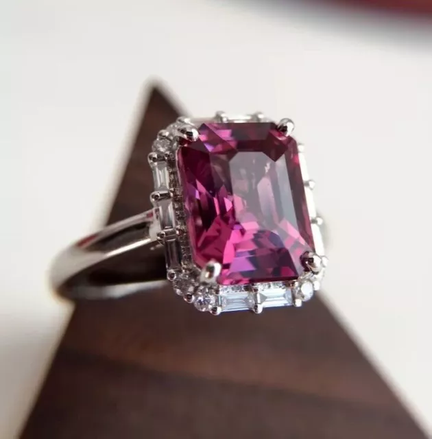 Art Deco Octogen Cut Ruby Lab Created Diamond Wedding 14K White Gold Filled Ring