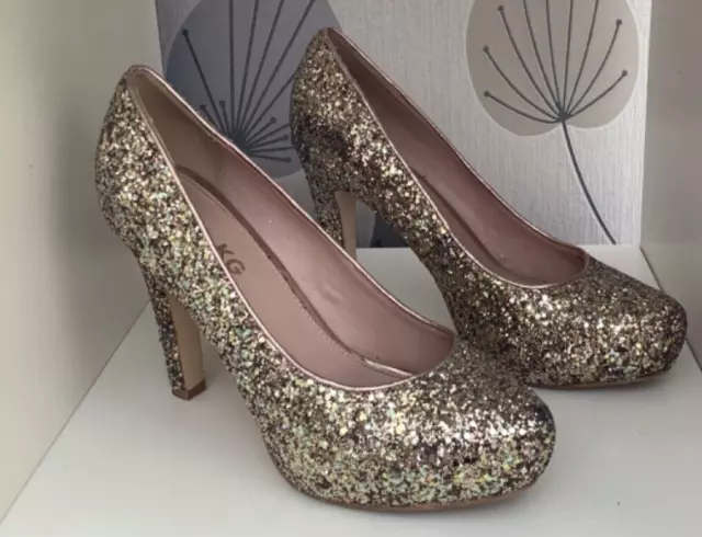 Miss Kg Kurt Geiger Gold Glitter Hidden Platform High Heel Court Shoes