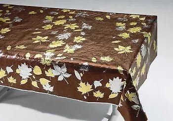 Fall Leaf Chocolate Metallic Banquet Table Cover 54" x 108" Plastic Tableware