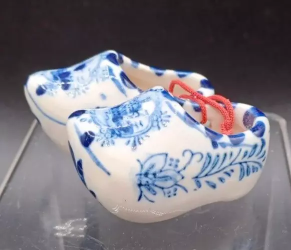 Delft Blue Hand Painted Miniature Pair Ceramic Dutch Shoes Clogs