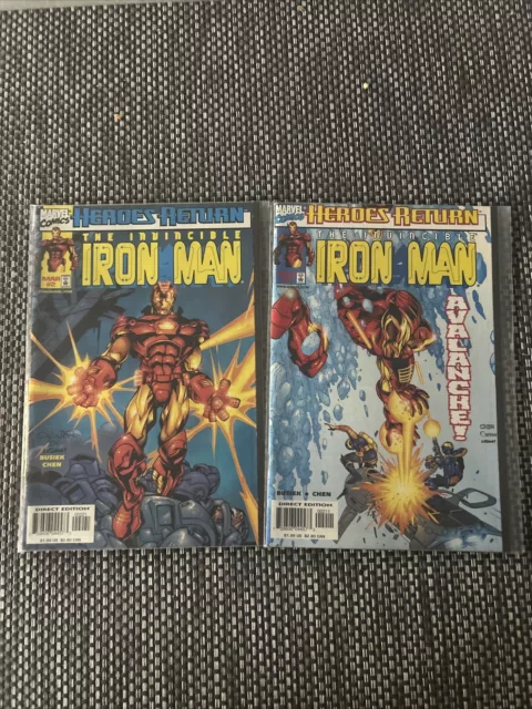 Marvel Comics INVINCIBLE IRON MAN Heroes Return March #2 1998 Both Covers