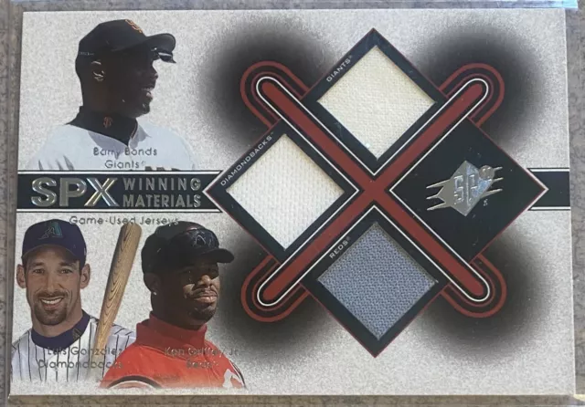 2001 SPx “Winning Materials” Barry Bonds/Luis Gonzalez/Ken Griffey Jr. #BGG