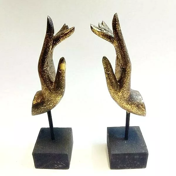 1 Pair Hand Of The Buddha VTG Thai Wood Carving Mudra Sculptures Home Decor DHL