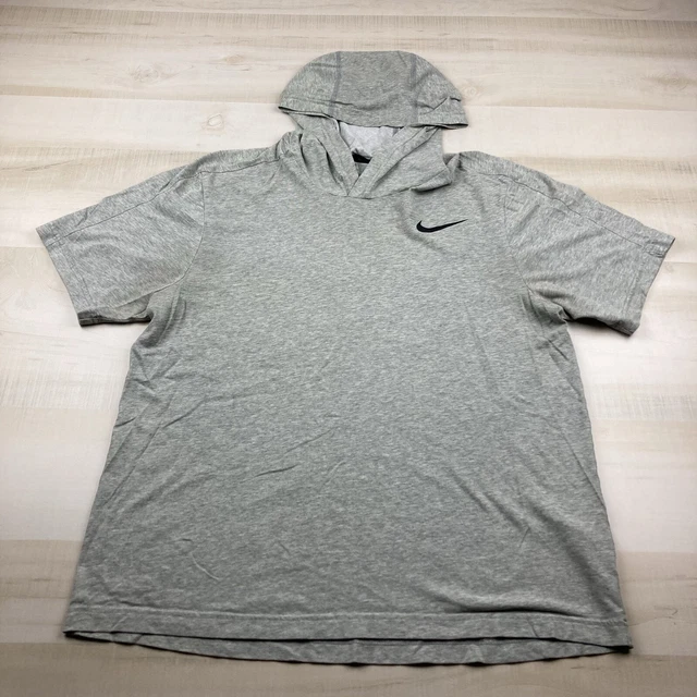 Nike Shirt Mens Medium Gray Hoodie Short Sleeve Outdoor Swoosh Hooded Active *