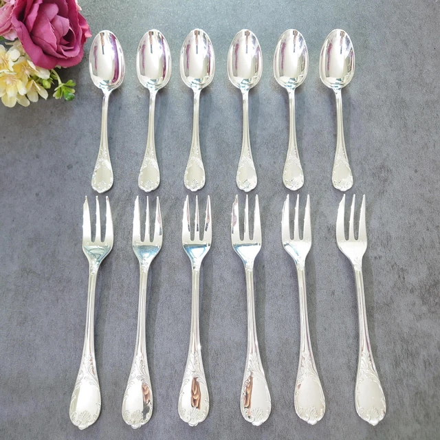Christofle Marly 12pcs Silverplate Flatware Cake Fork Coffee Spoon Excellent