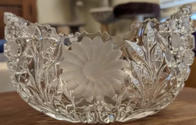 Vintage American Brilliant Cut Glass Heavy Large Lead Crystal Salad Bowl