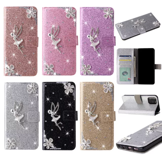 Angel Bling Flip Wallet Phone Case Cover For Samsung S20 FE S7 S8 S9 S21 S22 S23