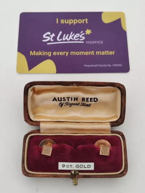 Vintage 9ct Gold Cufflinks Fully Hallmarked 1960's With Austin Reed Box - 2.68g