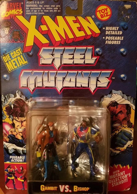 TAS040759 - 1994 Toy Biz Marvel X-Men Steel Mutants Die-Cast Gambit vs Bishop