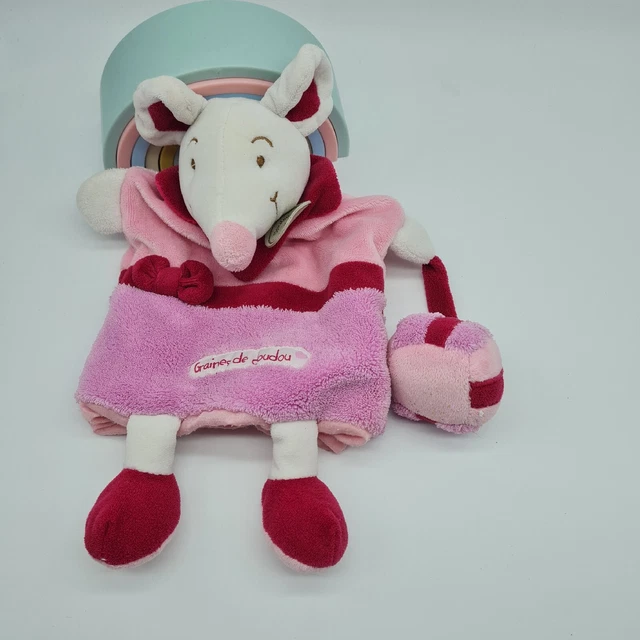 26 - Graine De Doudou Et Compagnie Plat Marionnette Souris Rose Blanc
