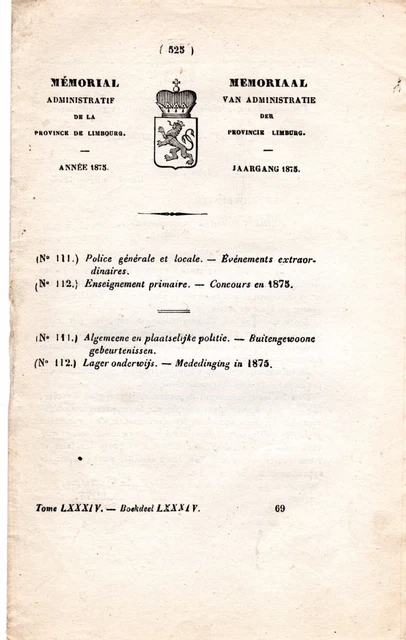 Memorial Administratif Province Limbourg 1875 Concours Enseignement Primaire