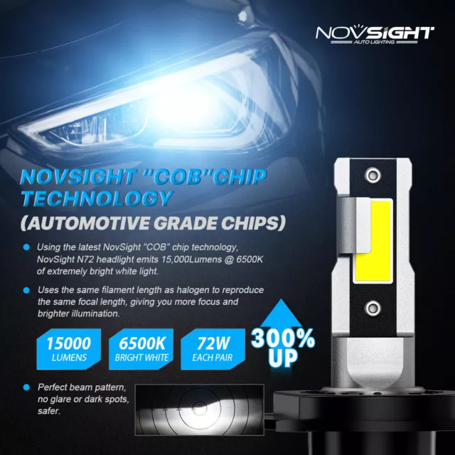 NOVSIGHT H4 LED Headlight Globes Kit Hi/Lo Beam 15000LM 6500K Super Bright White 2