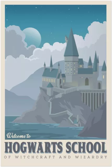 Welcome to Hogwarts School Travel Print - Harry Potter Poster, Wall Art, Vintage