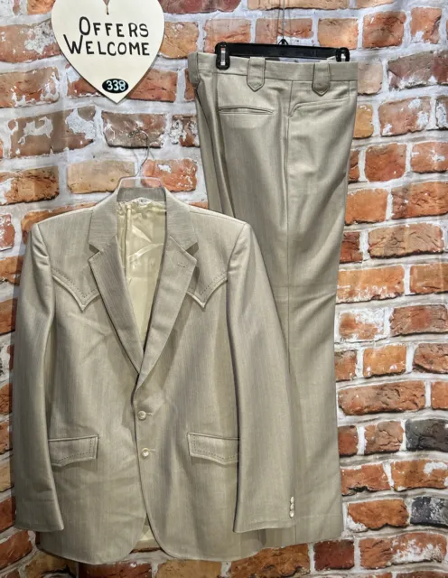 Vintage 42 Western Suit By Falcone For Don Mart Tan Blazer & Slacks EUC