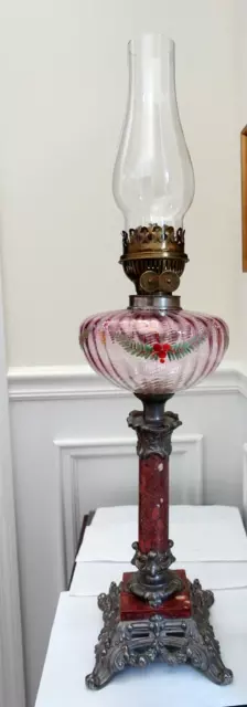 Holly and Garland Oil Kerosene Lamp with 8 1/2" Chimney