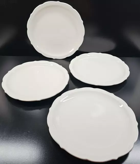 4 Syracuse China White Scalloped Large Dinner Plates Set Vintage Restaurant Ware