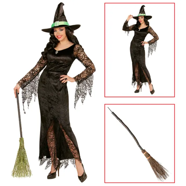 Costume Con Accessori Strega Vestito Cappello Scopa Travestimento Halloween S