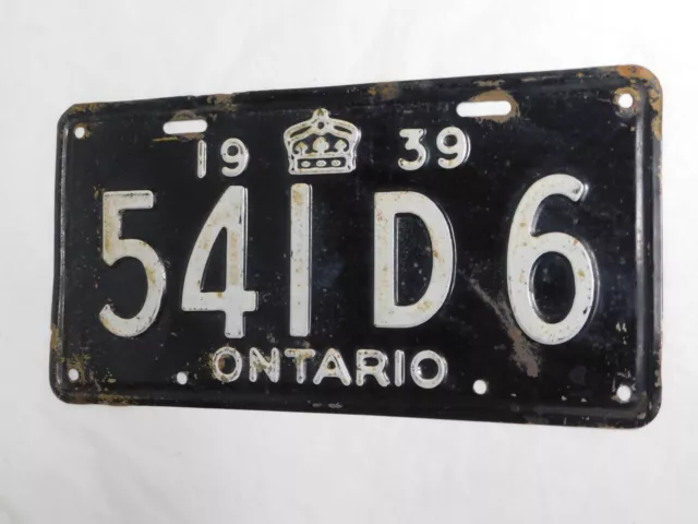 Ontario License Plate Vintage 1939 Canada Classic Car Collector Shop Sign 541 D6