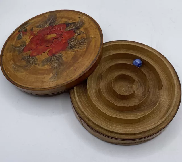 19th Century Turned Treen Maze Puzzle Game Pigs In Clover Hand Painted Treenware