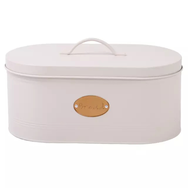 Cream Bread Bin Container Large Kitchen Food Storage Tin Box Canister Metal Lid