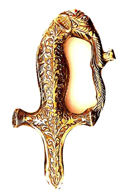 Elephant head Golden look Rajput sword hilt with engraved carvings