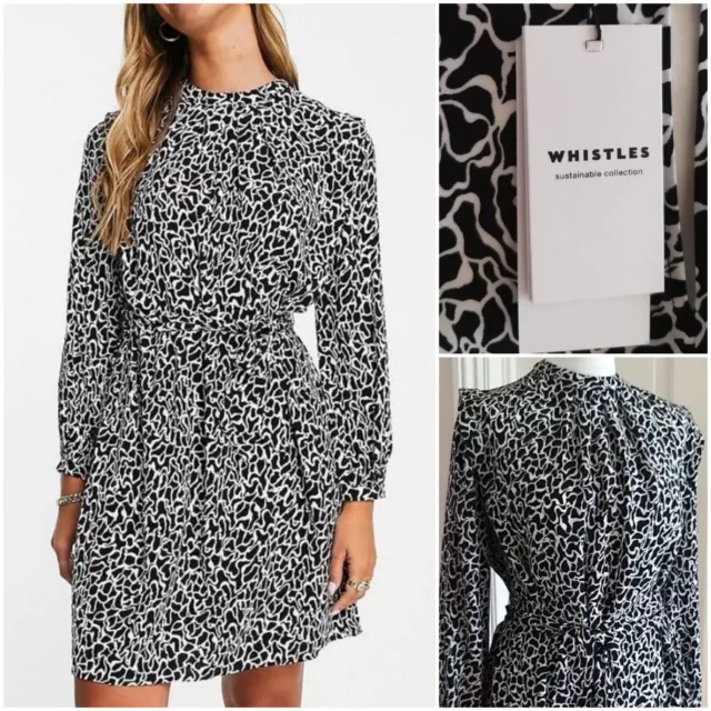 BNWT  WHISTLES size 12 Black & White Belted Long Sleeve Short Dress RRP £129