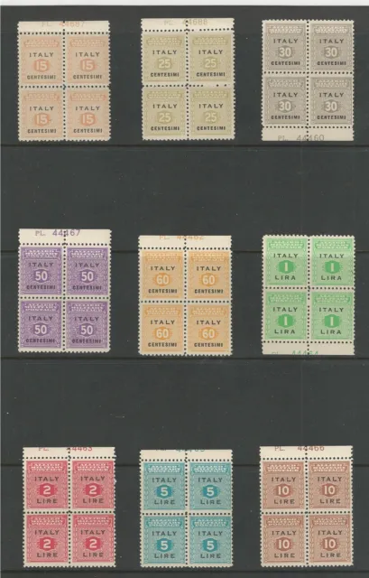 Italy # 1N1-1N9 Mnh Allied Military Postage,  Plate Blocks Of Four