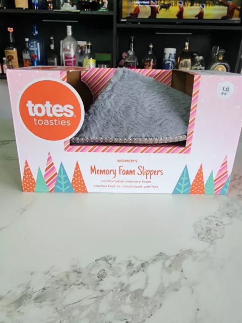 Totes Toasties Faux Fur Memory Foam Slippers  Lg (8-9) NEW IN BOX