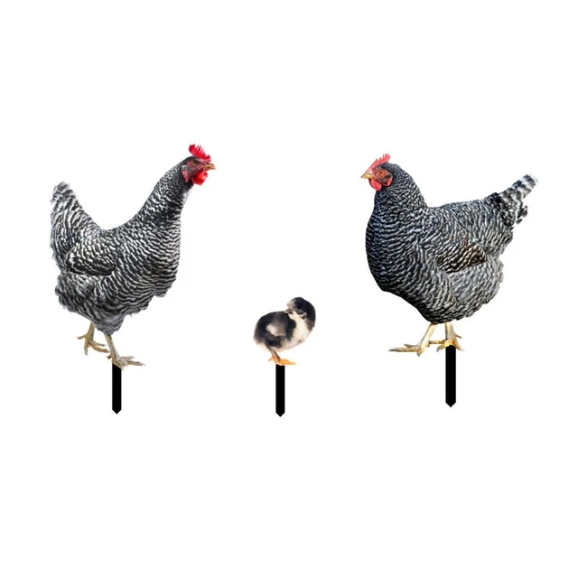3 Pcs Rooster Hen Chicken Lawn Stakes Farm Yard Lawn Decoration Country Gifts