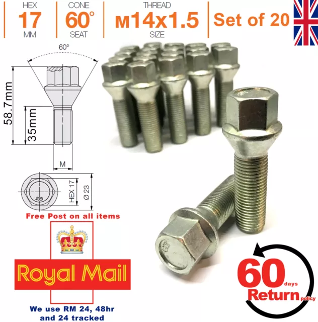 Auto Alufelgenschrauben M14x1.5 35mm verlängertes Gewindekegel für Mercedes x20