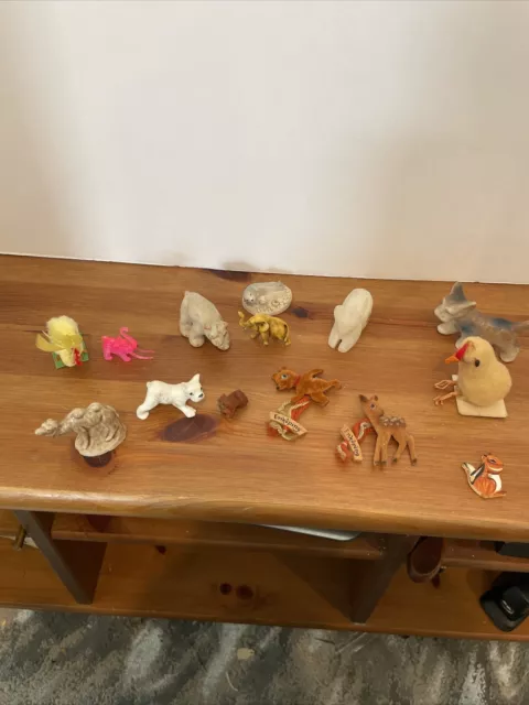 lot of vintage ceramic, wood, plastic miniature animal figurines