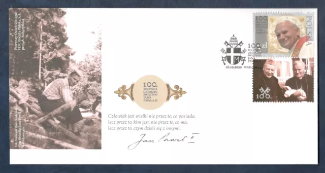 2020 Poland FDC Joint Issue 100th Pope John Giovanni Johannes Paul Paolo II