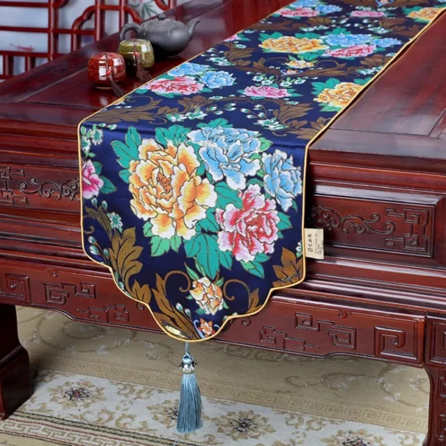 Chinois Chemin de Table Vintage Floral Jacquard Nappe Gland Décor Maison 2