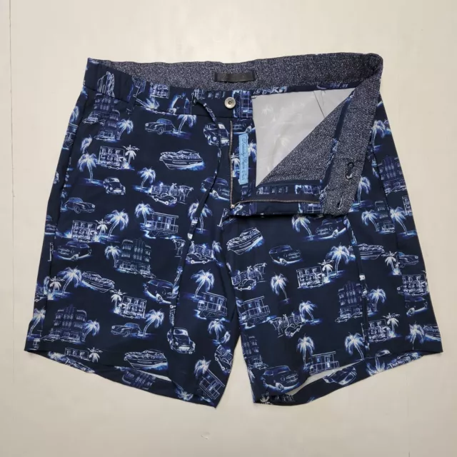 ROBERT GRAHAM Culture Trip Size 36 Waist Navy Blue Beach Themed Men's Shorts NWT