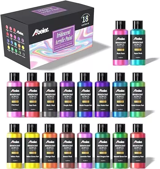 Iridescent Acrylic Paint Set of 18 Chameleon Colours 2 oz/60ml Bottles Colour