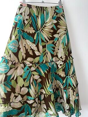 Vintage Skirt Size 16 18 Leaf Brown Long Boho Retro Gypsy Peasant Bohemian Green
