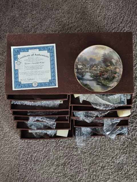 Thomas Kinkade's Simpler Times 12 Month Decorative Plate Set COA Case FULL SET