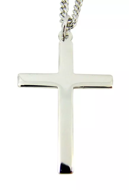 Unisex High Polished Sterling Silver Plain Latin Cross Pendant, 1 1/4 Inch