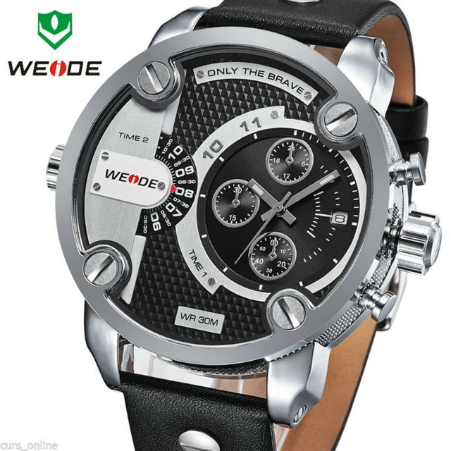 OROLOGIO UOMO WEIDE 2305 XXL 3 Fusi Orari Bracciale Pelle Water