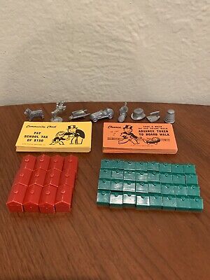 LOT Monopoly Replacement Pieces Figures Cards Houses Hotels Chance Chest Metal