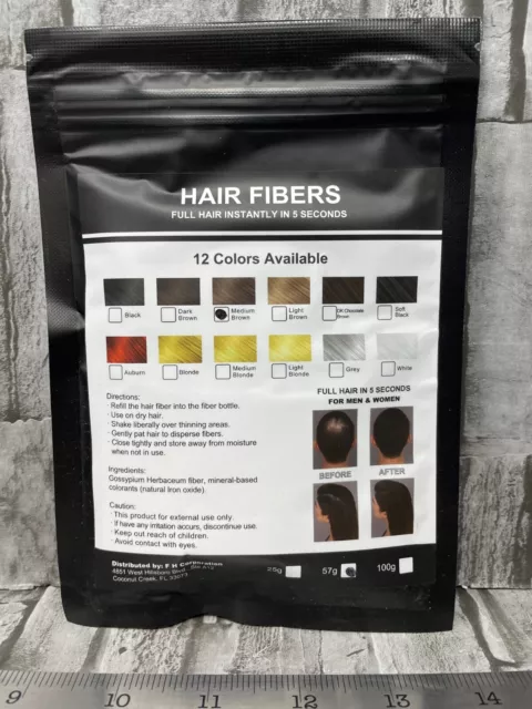 Keratin Hair Building Fibers Medium Brown, 57g, Refill Automatically Declump New