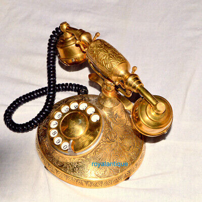 Brass Retro Style Rotary Dial Antique Telephone Vintage Handmade Decor Telephone
