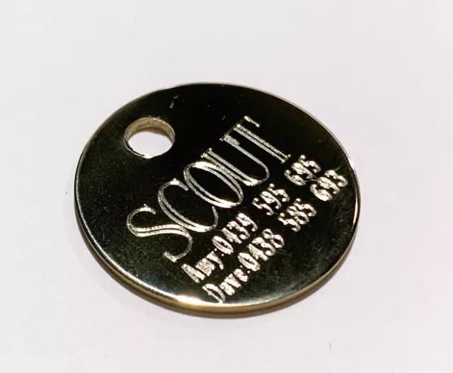 Pet Tag Deep Metal Engraved Solid Brass Dog Cat Id Tag Round Name & Phone