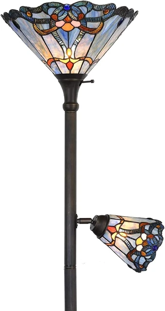 Bieye L10686 Baroque Tiffany Style Stained Glass Torchiere Floor Lamp Double Lit