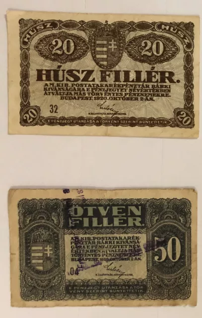 Hungary 0.2-0.5-1-2-2-10-20-50-100 korona banknotes 1920 LOT (9 notes) 2