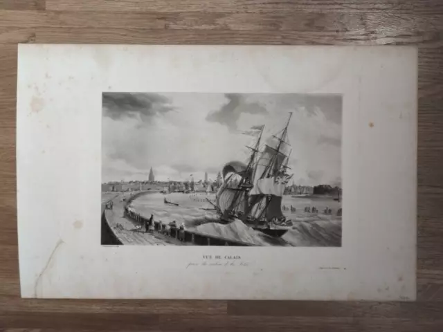 GARNERAY Ambroise Louis, "VUE de CALAIS, prise du milieu de la Jetée", Aquatinte